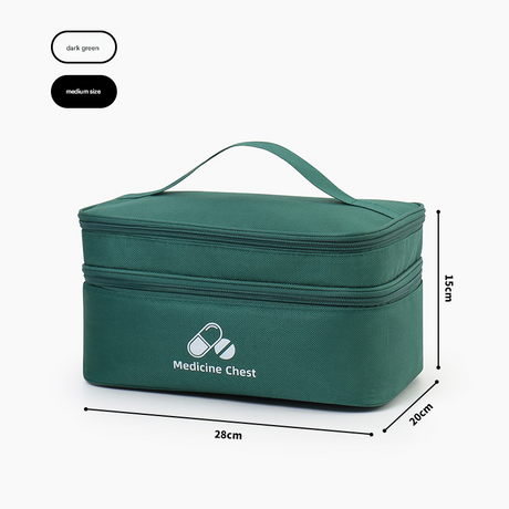 Green Medium Double-Layer Medicine Organizer – Portable First Aid Storage Case with Multiple Compartments for Home & Travel