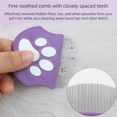 Purple Pet Grooming Comb – Fine-Toothed Flea Remover with Non-Slip Grip for Cats and Dogs