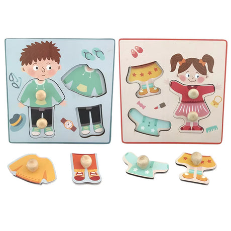 Dual-Character Hand-Grip Puzzle Set – Boys & Girls Dress-Up Matching Toy, 14.5cm Square Design