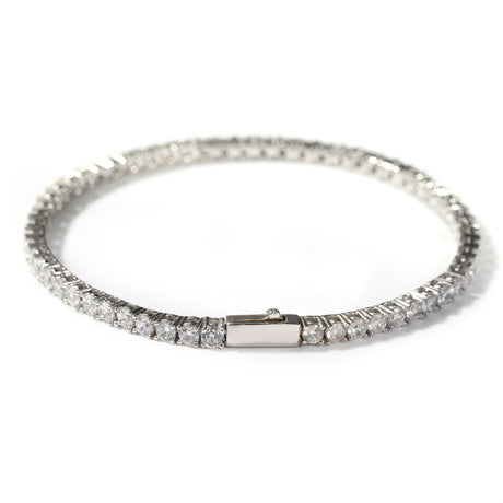 Silver Single-Row Zircon Bracelet – 4mm Wide, Brass Base with Secure Clasp, AAA+ Stones for Everyday Wear