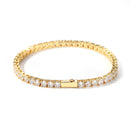 Gold Single-Row Zircon Bracelet – 4mm Wide, Brass Base with Secure Clasp, AAA+ Stones for Everyday Wear