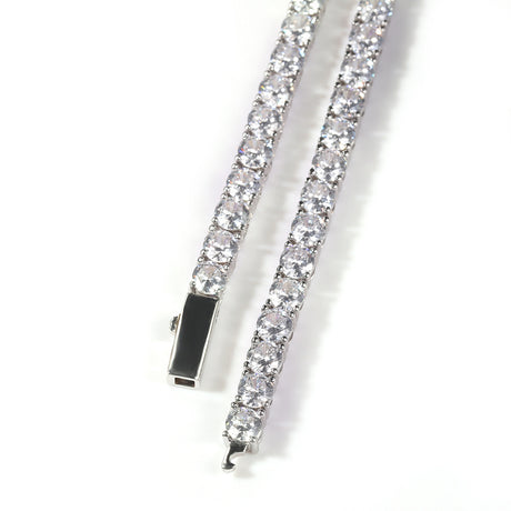 Gold Single-Row Zircon Bracelet – 4mm Wide, Brass Base with Secure Clasp, AAA+ Stones for Everyday Wear