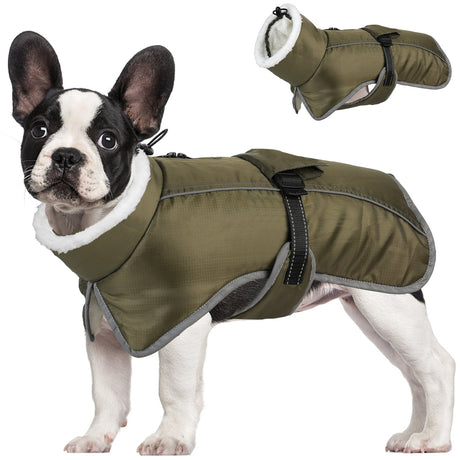 Green Dog Winter Jacket – Warm, Windproof & Waterproof Pet Coat with Fleece Lining and Reflective Strips for Cold Weather(Size: M)