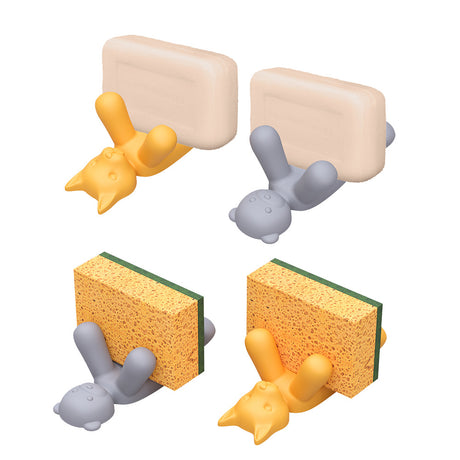 2-Pack Silicone Sponge Holder – Bear and Cat Shaped Dish Rack for Sink, Soap & Scrubber Storage