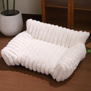 White  Plush Ribbed Pet Sofa Bed for Dogs and Cats - Thickened Milk Velvet Cushion, Large Comfy Dog Sofa(50*40*20cm)