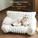 White  Plush Ribbed Pet Sofa Bed for Dogs and Cats - Thickened Milk Velvet Cushion, Large Comfy Dog Sofa(50*40*20cm)