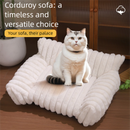 White  Plush Ribbed Pet Sofa Bed for Dogs and Cats - Thickened Milk Velvet Cushion, Large Comfy Dog Sofa(50*40*20cm)