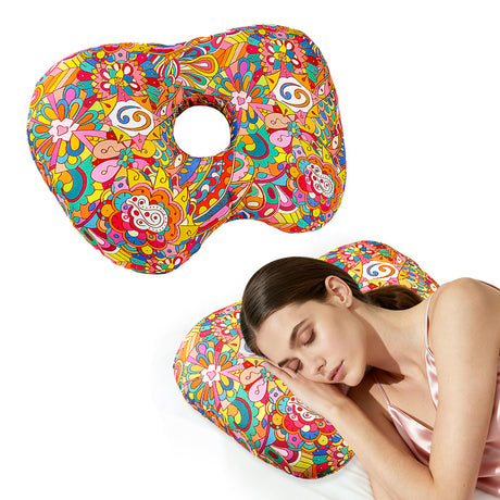 Sunflower Hollow Ear Support Pillow – Adjustable Side Sleep Neck Cushion with PP Cotton Filling and Breathable Fabric