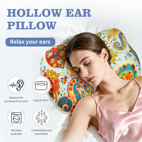 Sunflower Hollow Ear Support Pillow – Adjustable Side Sleep Neck Cushion with PP Cotton Filling and Breathable Fabric