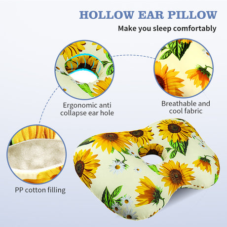 Sunflower Hollow Ear Support Pillow – Adjustable Side Sleep Neck Cushion with PP Cotton Filling and Breathable Fabric