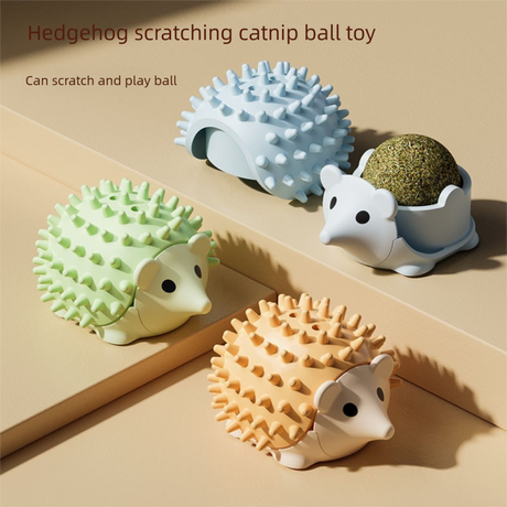 3-Pack Cat Hedgehog Lick Toys – Rotating Catnip Ball Scratcher with Adhesive Mount, ABS Self-Play Wall Toy in Green, Blue & Brown