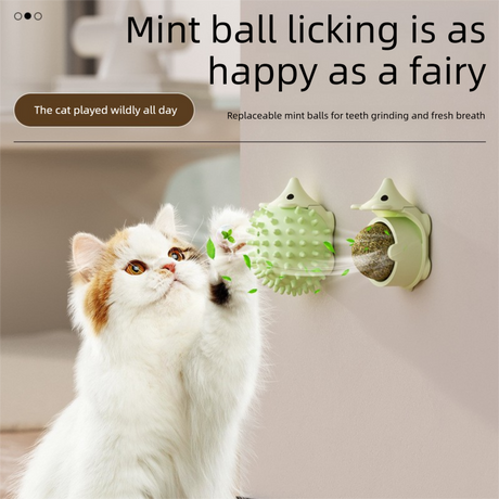 3-Pack Cat Hedgehog Lick Toys – Rotating Catnip Ball Scratcher with Adhesive Mount, ABS Self-Play Wall Toy in Green, Blue & Brown