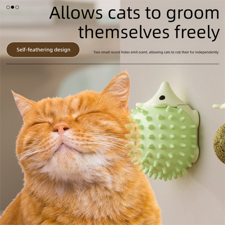 3-Pack Cat Hedgehog Lick Toys – Rotating Catnip Ball Scratcher with Adhesive Mount, ABS Self-Play Wall Toy in Green, Blue & Brown