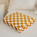 Yellow and white checkered pattern Double-Sided Fleece Blanket – 150×200cm Machine Washable, No-Shedding Flannel Throw for Bed, Sofa & Air Conditioning Use