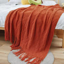 Brick-red Nordic Minimalist Knit Throw Blanket – 127×180cm Lightweight, Soft & Breathable Fleece-like Fabric with Tassel Edges for Sofa, Bed, Yoga & Air Conditioning Use