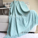 Lake blue Nordic Minimalist Knit Throw Blanket – 127×180cm Lightweight, Soft & Breathable Fleece-like Fabric with Tassel Edges for Sofa, Bed, Yoga & Air Conditioning Use