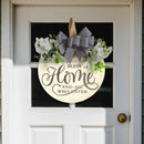 Rustic Wooden Door Hanger – "Bless This Home and All Who Enter" Round Sign with Artificial Flowers & Striped Bow for Front Door, Porch, or Entryway Decor