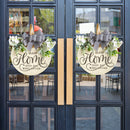 Rustic Wooden Door Hanger – "Bless This Home and All Who Enter" Round Sign with Artificial Flowers & Striped Bow for Front Door, Porch, or Entryway Decor