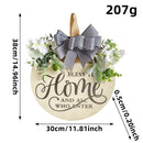 Rustic Wooden Door Hanger – "Bless This Home and All Who Enter" Round Sign with Artificial Flowers & Striped Bow for Front Door, Porch, or Entryway Decor