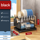 Black Foldable Dish Rack with Drain Tray, Knife & Chopstick Holder, Cup Rack, and Cutting Board Support – 42cm x 29cm x 29cm, Easy-Install Kitchen Storage Organizer for Plates, Bowls, Glasses, and Utensils