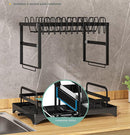 White Foldable Dish Rack with Drain Tray, Knife & Chopstick Holder, Cup Rack, and Cutting Board Support – 42cm x 29cm x 29cm, Easy-Install Kitchen Storage Organizer for Plates, Bowls, Glasses, and Utensils