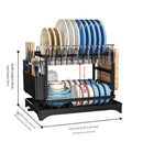 White Foldable Dish Rack with Drain Tray, Knife & Chopstick Holder, Cup Rack, and Cutting Board Support – 42cm x 29cm x 29cm, Easy-Install Kitchen Storage Organizer for Plates, Bowls, Glasses, and Utensils