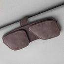Brown Car Sun Visor Sunglasses Holder – Magnetic Dual Clip Organizer with Suede Finish, No-Drill Mounting for Glasses, Cards & Tickets