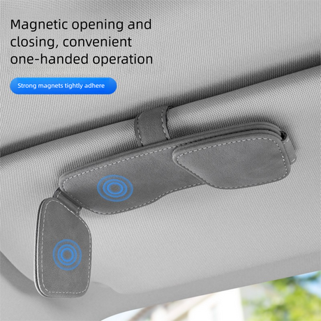 Brown Car Sun Visor Sunglasses Holder – Magnetic Dual Clip Organizer with Suede Finish, No-Drill Mounting for Glasses, Cards & Tickets