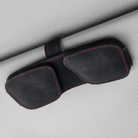Black Car Sun Visor Sunglasses Holder – Magnetic Dual Clip Organizer with Suede Finish, No-Drill Mounting for Glasses, Cards & Tickets