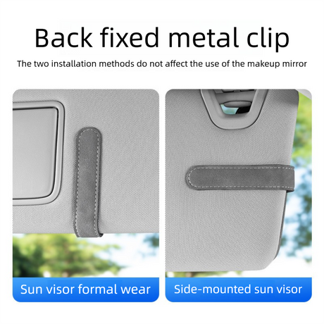 Grey Car Sun Visor Sunglasses Holder – Magnetic Dual Clip Organizer with Suede Finish, No-Drill Mounting for Glasses, Cards & Tickets