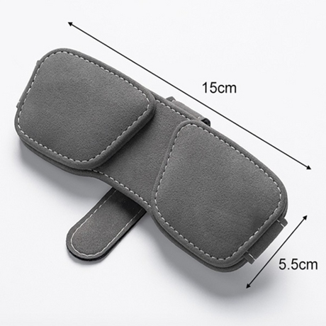 Grey Car Sun Visor Sunglasses Holder – Magnetic Dual Clip Organizer with Suede Finish, No-Drill Mounting for Glasses, Cards & Tickets