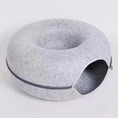 Light grey Felt Donut Cat Bed with Zipper Tunnel Toy, Double-Layer Pet Cave for Cats, M Size (50x20cm), Cozy Hideaway for Indoor Cats