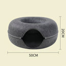Light grey Felt Donut Cat Bed with Zipper Tunnel Toy, Double-Layer Pet Cave for Cats, M Size (50x20cm), Cozy Hideaway for Indoor Cats