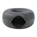 Dark grey Felt Donut Cat Bed with Zipper Tunnel Toy, Double-Layer Pet Cave for Cats, M Size (50x20cm), Cozy Hideaway for Indoor Cats