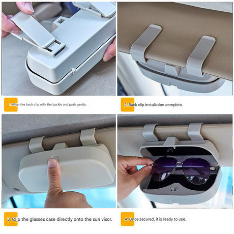 Beige Universal Car Sun Visor Glasses Case, No-Damage Installation Sunglasses Holder, Protective Eyewear Storage Box for Car Interior Accessories