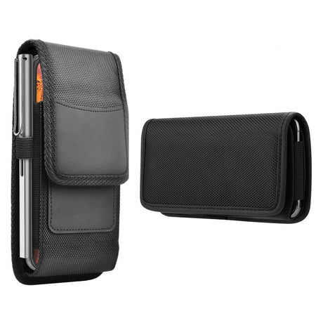 2-Pack Black Universal Heavy-Duty Nylon Belt Holster Pouch with Card Slot – Durable Oxford Cloth Waist Pack for iPhone 16 Pro Max & Android Phones – Vertical & Horizontal Carry Options (M)