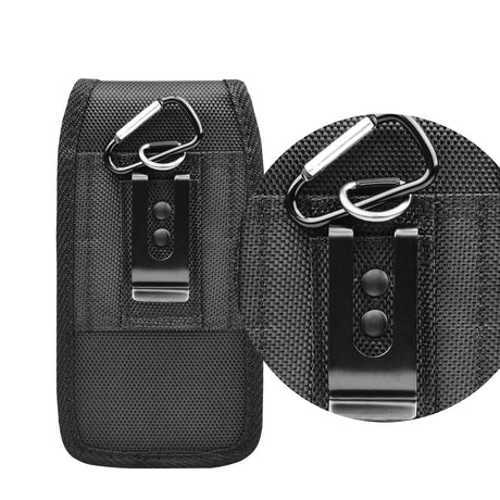 2-Pack Black Universal Heavy-Duty Nylon Belt Holster Pouch with Card Slot – Durable Oxford Cloth Waist Pack for iPhone 16 Pro Max & Android Phones – Vertical & Horizontal Carry Options (M)
