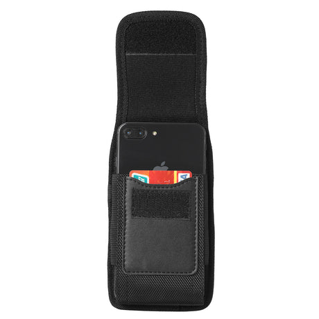 2-Pack Black Universal Heavy-Duty Nylon Belt Holster Pouch with Card Slot – Durable Oxford Cloth Waist Pack for iPhone 16 Pro Max & Android Phones – Vertical & Horizontal Carry Options (M)
