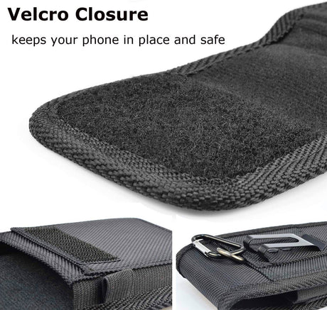 2-Pack Black Universal Heavy-Duty Nylon Belt Holster Pouch with Card Slot – Durable Oxford Cloth Waist Pack for iPhone 16 Pro Max & Android Phones – Vertical & Horizontal Carry Options (M)