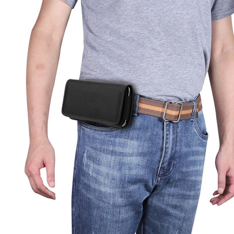 2-Pack Black Universal Heavy-Duty Nylon Belt Holster Pouch with Card Slot – Durable Oxford Cloth Waist Pack for iPhone 16 Pro Max & Android Phones – Vertical & Horizontal Carry Options (M)