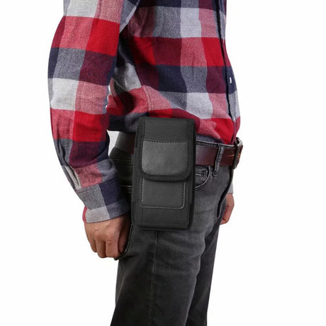 2-Pack Black Universal Heavy-Duty Nylon Belt Holster Pouch with Card Slot – Durable Oxford Cloth Waist Pack for iPhone 16 Pro Max & Android Phones – Vertical & Horizontal Carry Options (XXL)