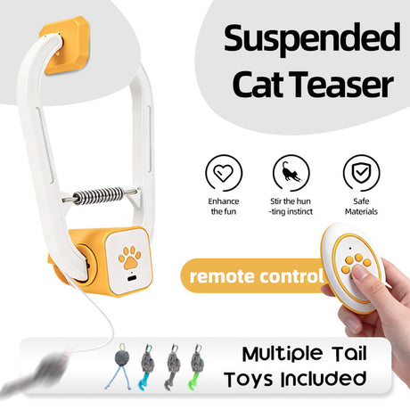Electric Interactive Cat Teaser with Remote Control & Door Clip – Dual-Mode Swinging & Rotating Motion, Auto 15-Minute Play, Safe ABS Material, Includes 4 Tail Toys, for Cats & Small Pets