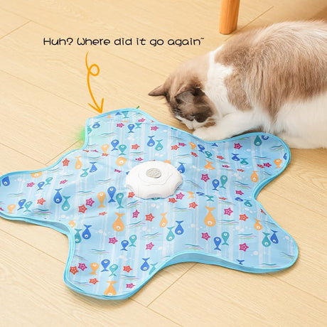 Automatic Cat Hunting Game Mat with 360° Teaser Wand, USB-C Rechargeable Interactive Pet Toy for Indoor Cats, Self-Entertainment Hide-and-Seek Play Mat, Durable Fabric & ABS Construction(Five-pointed star, beige)