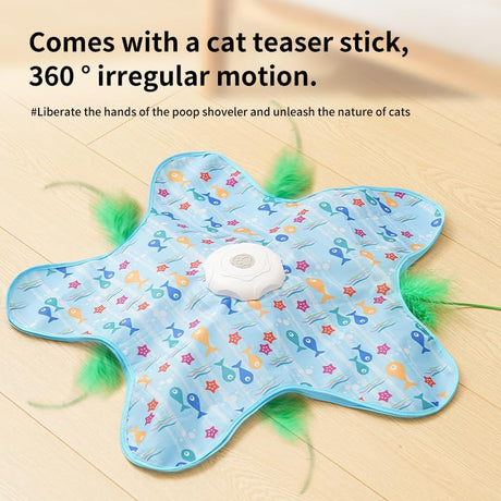 Automatic Cat Hunting Game Mat with 360° Teaser Wand, USB-C Rechargeable Interactive Pet Toy for Indoor Cats, Self-Entertainment Hide-and-Seek Play Mat, Durable Fabric & ABS Construction(Triangle Duck Design)