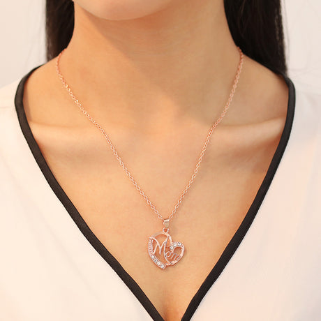Silver MOM Heart Pendant Necklace with Rhinestones - Adjustable 47+5cm Chain, Lightweight Alloy Jewelry for Mother's Day Gift, Everyday Wear & Special Occasions - Elegant Letter Design for Women