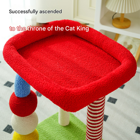 Colorful U-Shaped Cat Tree with Sisal Scratching Posts, Multi-Level Perch & Hanging Ball Toy - Compact Cat Climbing Frame for Small Spaces, Durable Fabric & Wood Construction for Kittens & Adult Cats