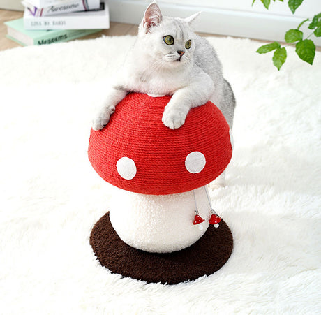 Red Mushroom Cat Tree with Sisal Scratching Post - Large Vertical Cat Climber, Durable Scratch-Resistant Design with Hanging Toys, Stylish Home Decor for Indoor Cats(500mm*350mm)