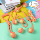 7-Piece Orange-yellow Durable Cotton Rope Dog Toy Set - Washable Knotted Ball & Tug Toys for Aggressive Chewers, Interactive Teeth Cleaning Pet Toy for Small to Medium Dogs & Cats