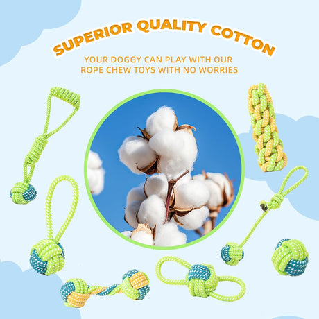 7-Piece Orange-yellow Durable Cotton Rope Dog Toy Set - Washable Knotted Ball & Tug Toys for Aggressive Chewers, Interactive Teeth Cleaning Pet Toy for Small to Medium Dogs & Cats