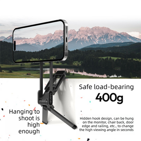 Black Portable Magnetic Phone Mount with MagLock - Multi-Functional Foldable Tripod Stand for Desktop, Travel & Vlogging, Strong Dual Magnet Design for iPhone & Android